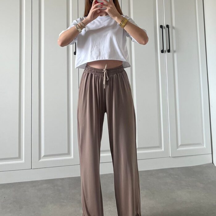 Zr Yırtmaçlı Ekstra Likralı Vizon Eşofman Altı