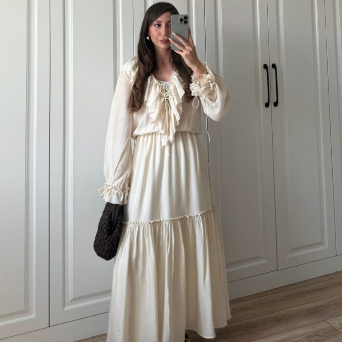 Önü Volanlı Taş Viral Elbise