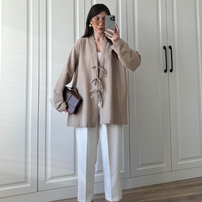 Önü Bağlamalı Vizon Keten Kimono