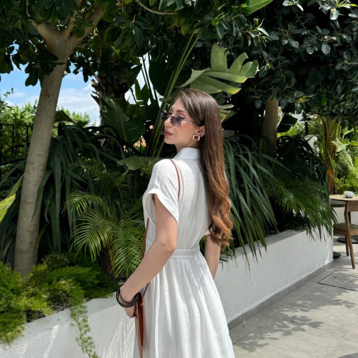 Petra Uzun Beyaz Keten Gömlek Elbise