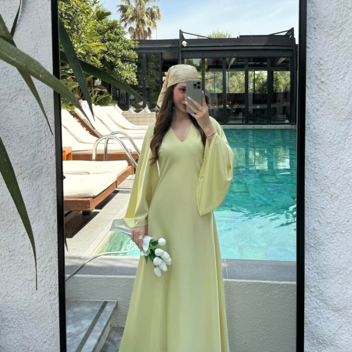 Mng Patra V Yaka Saten Sarı Elbise