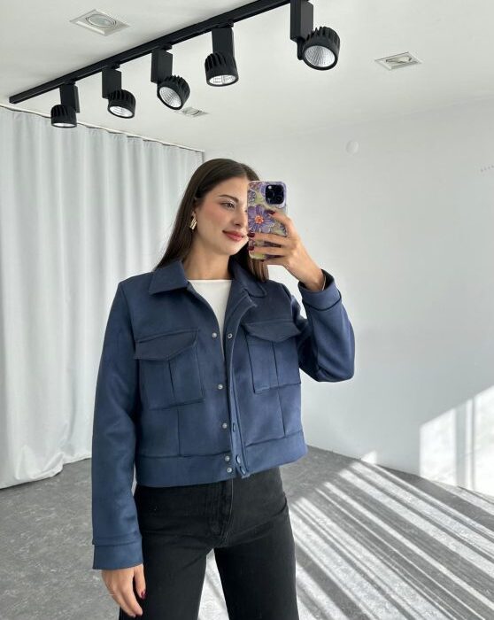 Süet Cep Detaylı Ceket (Lacivert)