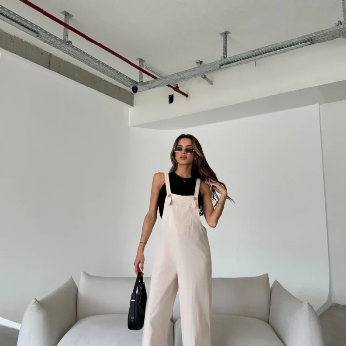 Kadın Bej Önü Cepli İnce Tulum 0022-0001