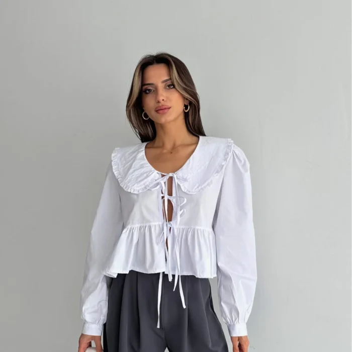 Kadın Beyaz Bebe Yaka Gömlek 1017-0149