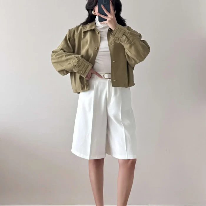 Kadın Haki Pileli Mont 1017-0200