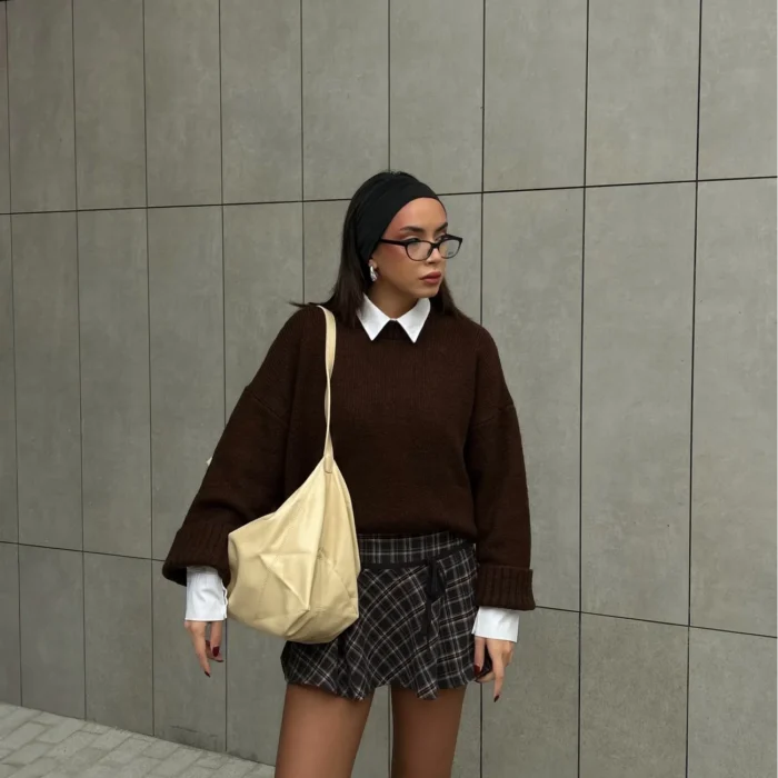 Kadın Kahve Triko Kazak 1014-2217