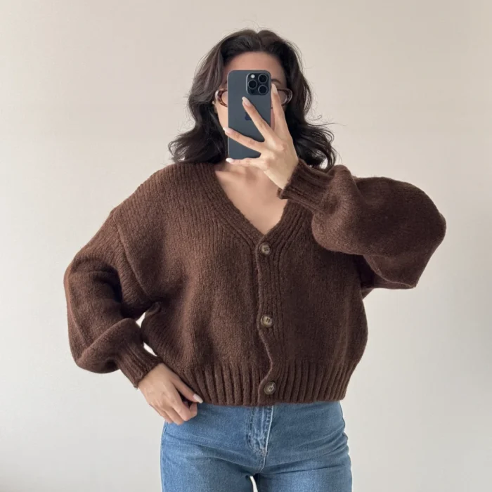 Kadın Kahve V Yaka Hırka 2432