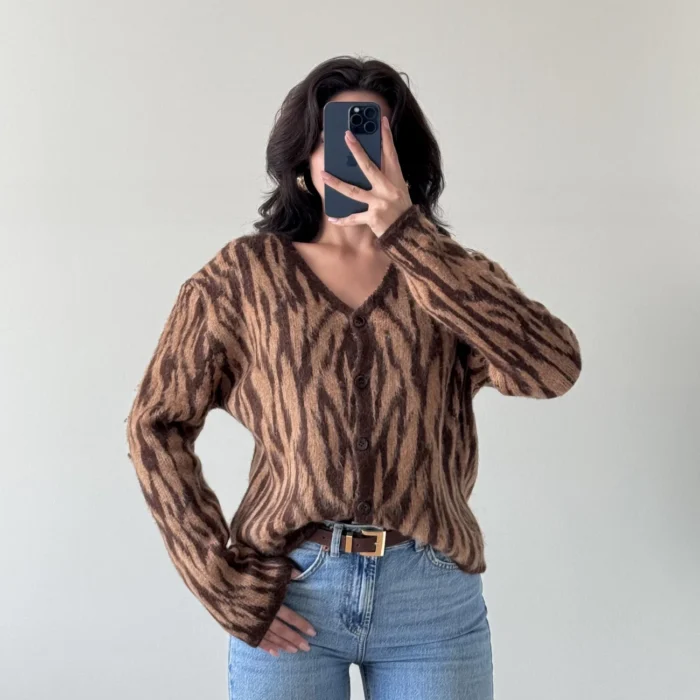 Kadın Kahve Zebra Hırka 1014-1014