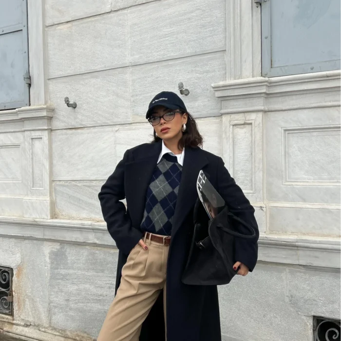 Kadın Lacivert Baklava Desen Kazak 1014-5219