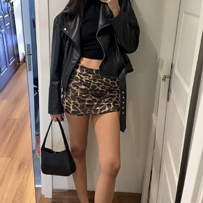 Kadın Leopar Tül Mini Etek 1006-2420