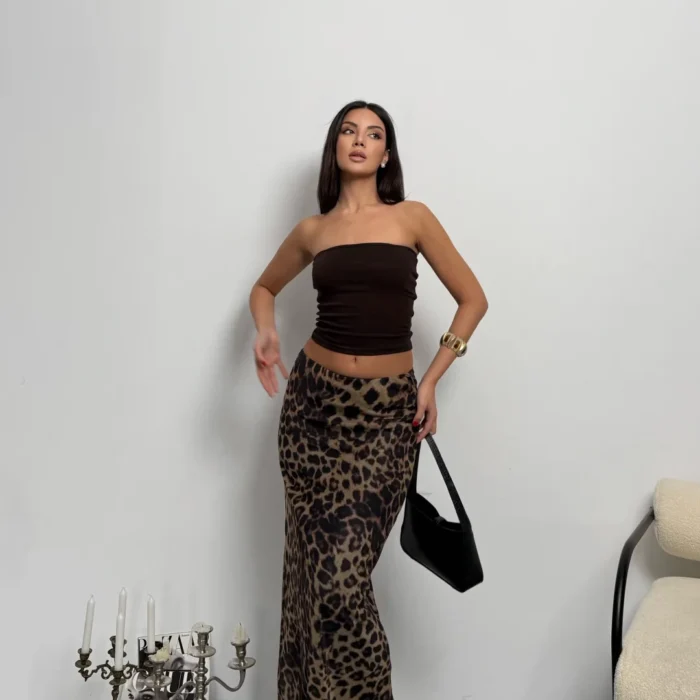 Kadın Leopar Tül Uzun Etek 1006-2422