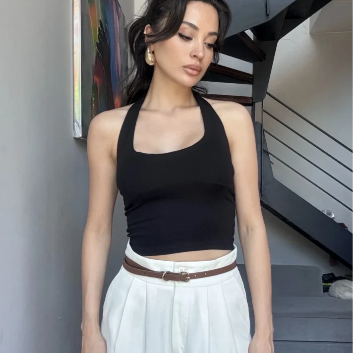 Kadın Siyah Halter Yaka Crop 0171