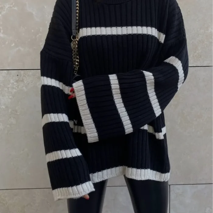 Kadın Siyah Çizgili Kazak 0999-22088