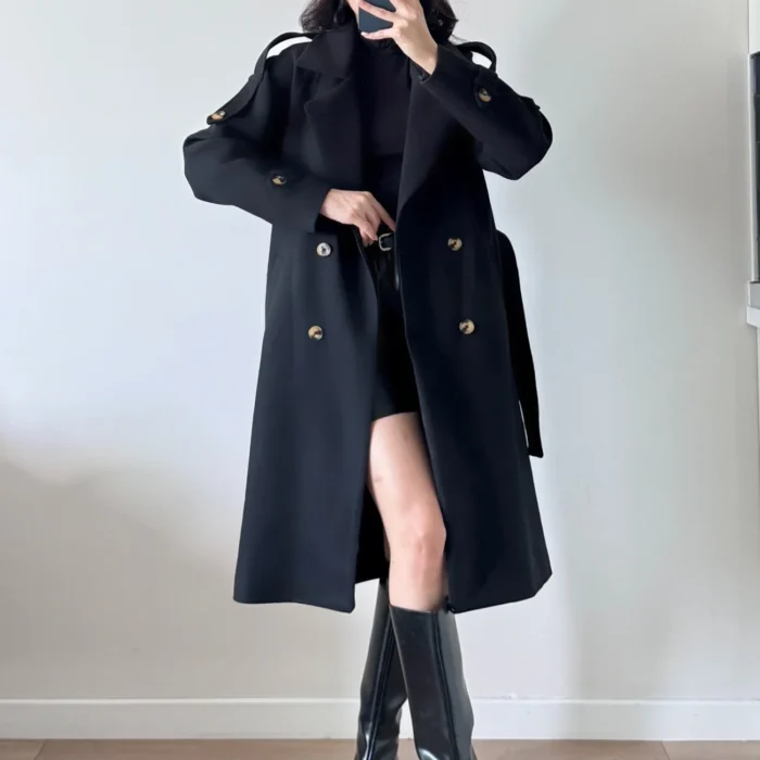 Kadın Siyah Kaşe Kaban 3122